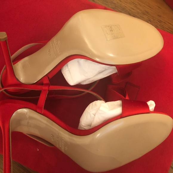 Valentino Red Satin Mesh Big Bow Strappy Sandals - Picture 4 of 5